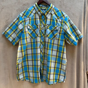 The North Face Men’s XL Western Pearl Snap Plaid Short Sleeve Y2K Country Casual